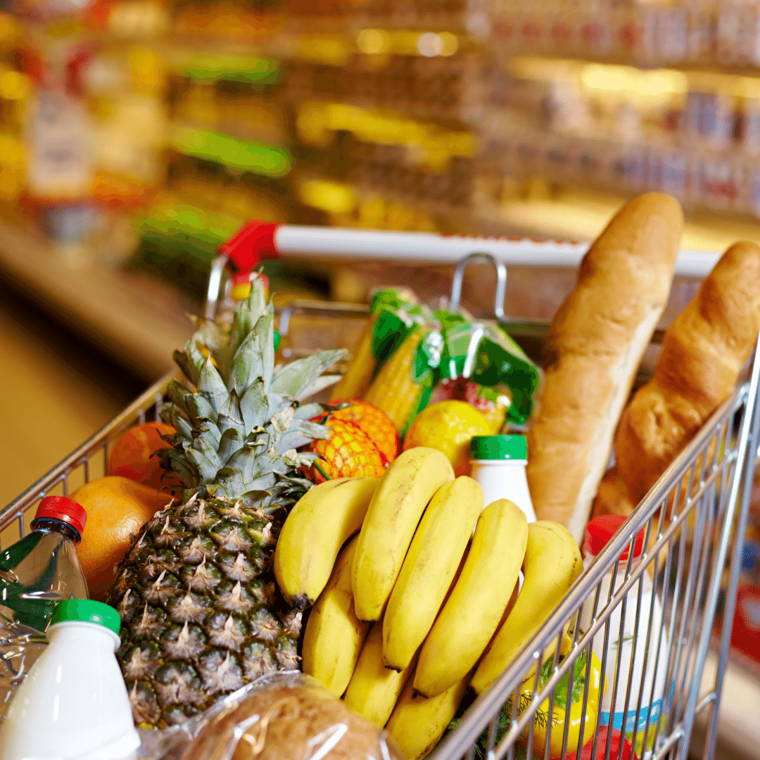 Shopping cart with food